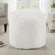 Modern Pouf Ottoman | 16" Round w Fluffy Off White Faux Fur Texture