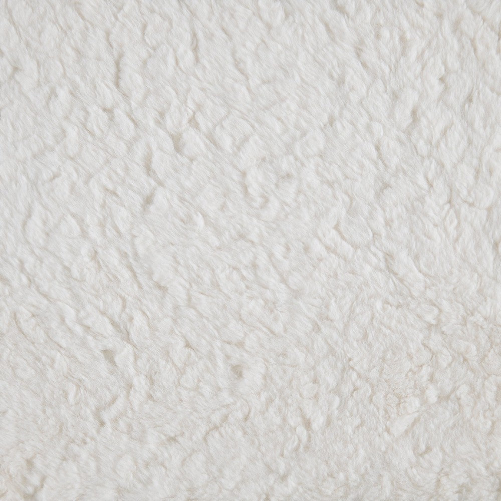 Modern Pouf Ottoman | Plush Off White Faux Fur Texture | 16’’ Square BM336172