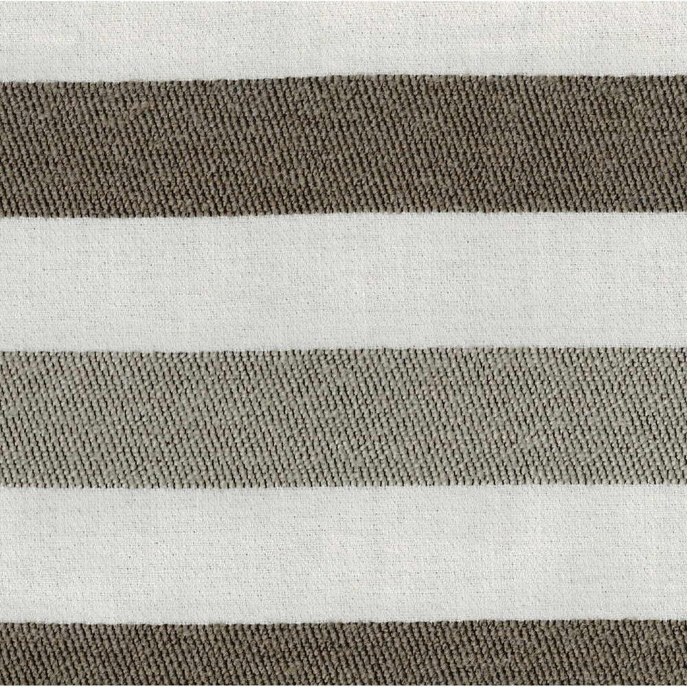 Modern Pouf Ottoman | White Taupe Wide Striped Jacquard | 16’’ Square BM336173