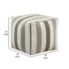 Modern Pouf Ottoman | White Taupe Wide Striped Jacquard | 16’’ Square BM336173