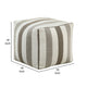 Modern Pouf Ottoman | White Taupe Wide Striped Jacquard | 16’’ Square BM336173