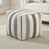Modern Pouf Ottoman | White Taupe Wide Striped Jacquard | 16" Square