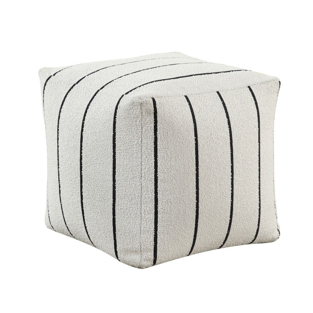 Modern Pouf Ottoman | White Black Striped Jacquard | 16" Square