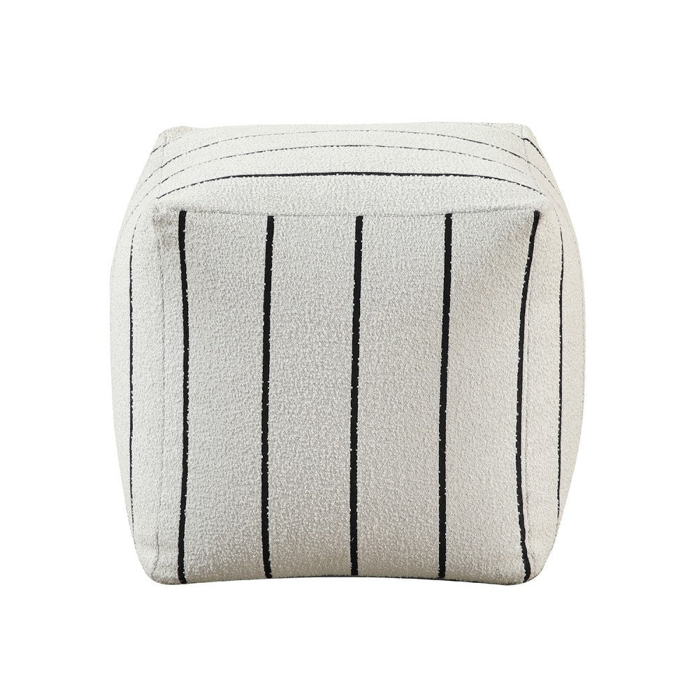 Modern Pouf Ottoman | White Black Striped Jacquard | 16’’ Square BM336174