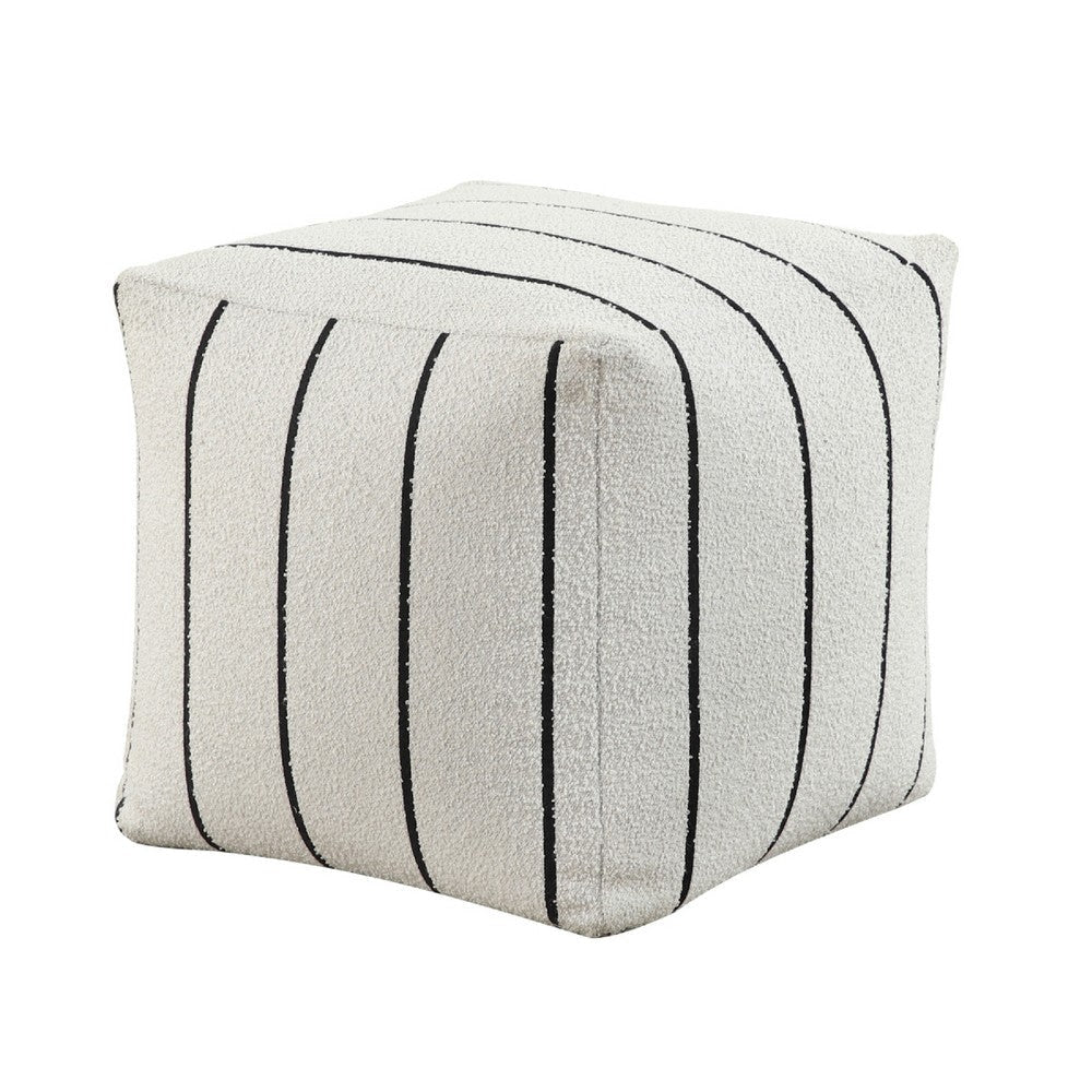 Modern Pouf Ottoman | White Black Striped Jacquard | 16’’ Square BM336174
