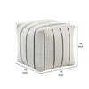 Modern Pouf Ottoman | White Black Striped Jacquard | 16’’ Square BM336174