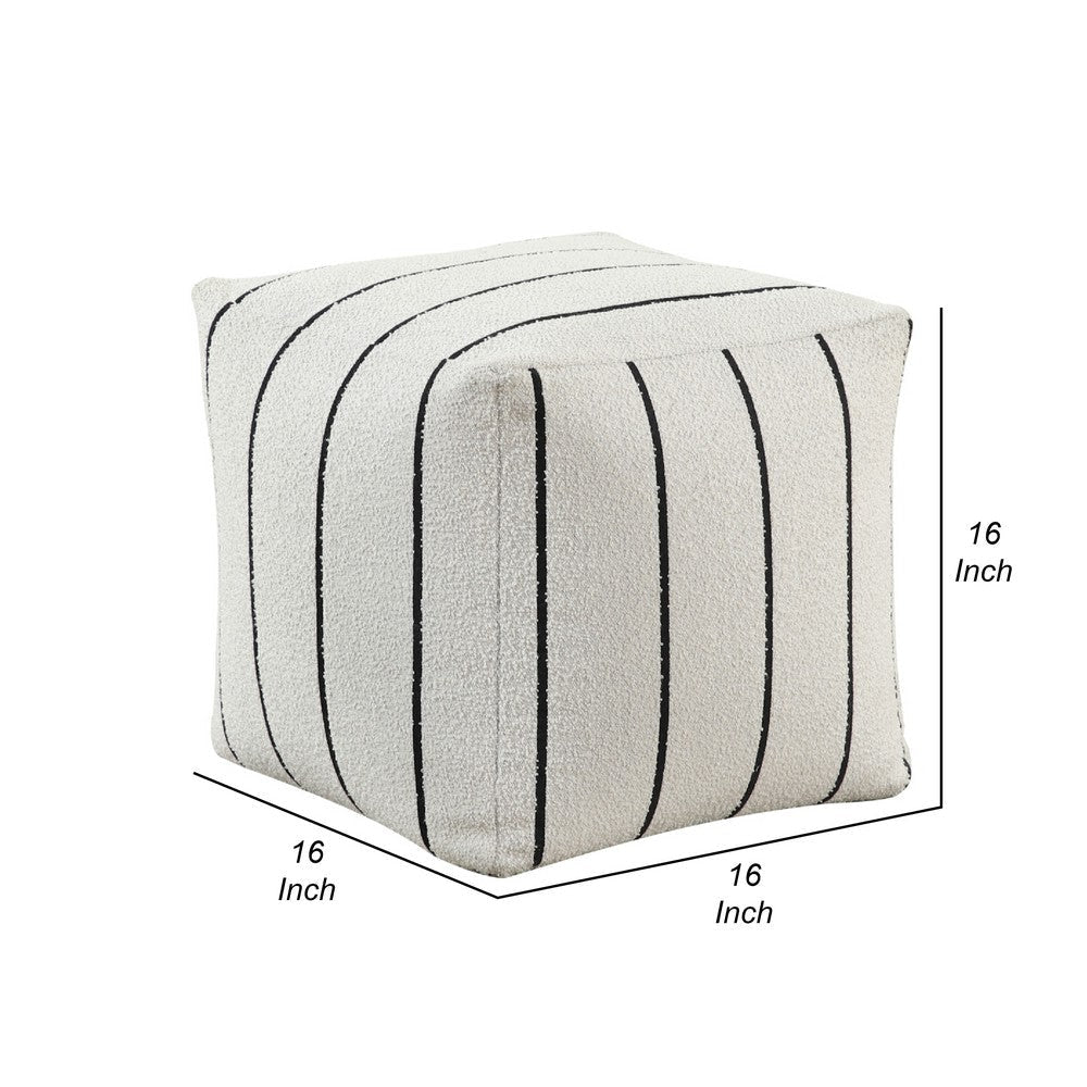 Modern Pouf Ottoman | White Black Striped Jacquard | 16’’ Square BM336174