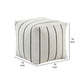 Modern Pouf Ottoman | White Black Striped Jacquard | 16’’ Square BM336174