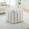 Modern Pouf Ottoman | White Black Striped Jacquard | 16" Square
