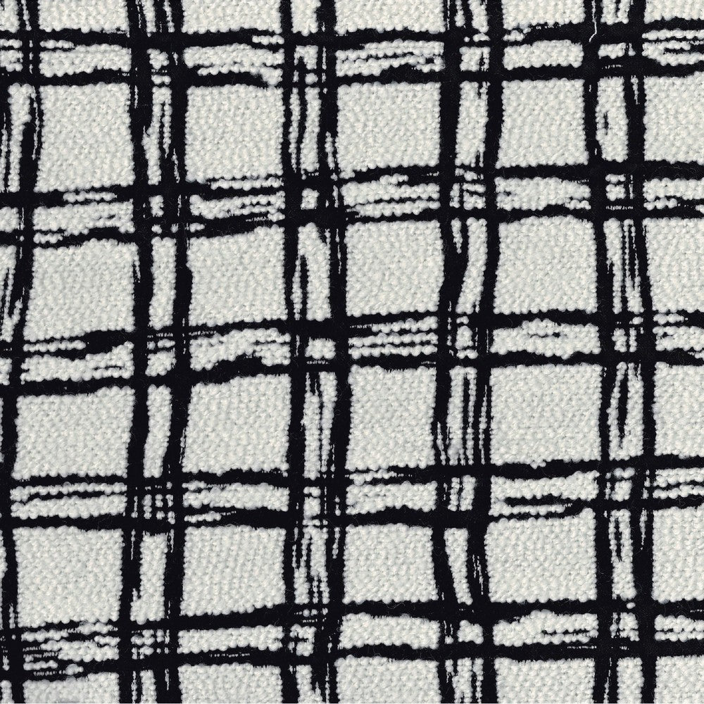 Modern Pouf Ottoman | White Black Check Pattern Jacquard | 16’’ Square BM336175