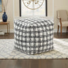 Modern Pouf Ottoman | White Black Check Pattern Jacquard | 16" Square