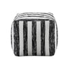 Modern Pouf Ottoman | Black White Wide Striped Jacquard | 16’’ Square BM336176