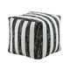 Modern Pouf Ottoman | Black White Wide Striped Jacquard | 16’’ Square BM336176