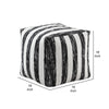 Modern Pouf Ottoman | Black White Wide Striped Jacquard | 16’’ Square BM336176