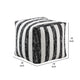 Modern Pouf Ottoman | Black White Wide Striped Jacquard | 16’’ Square BM336176