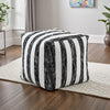 Modern Pouf Ottoman | Black White Wide Striped Jacquard | 16" Square