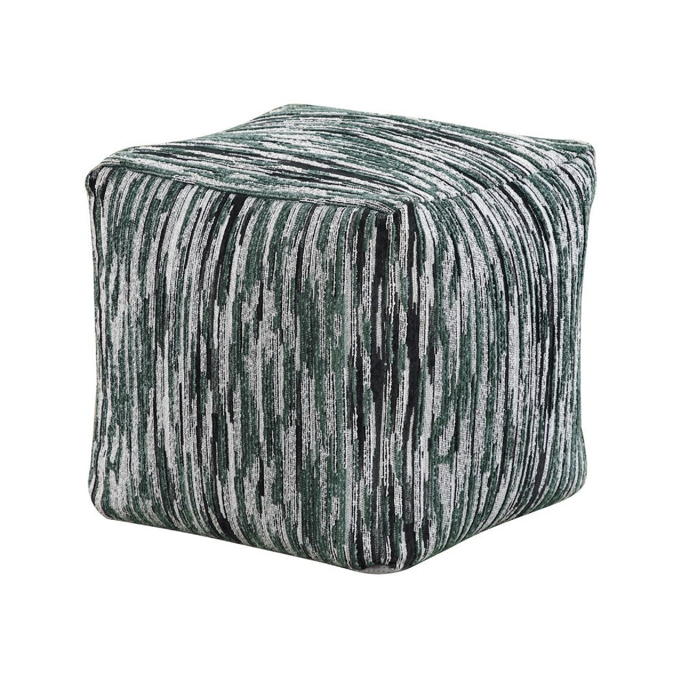 Modern Pouf Ottoman | Green White Curved Striped Jacquard | 16’’ Square BM336177