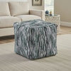 Modern Pouf Ottoman | Green White Curved Striped Jacquard | 16" Square