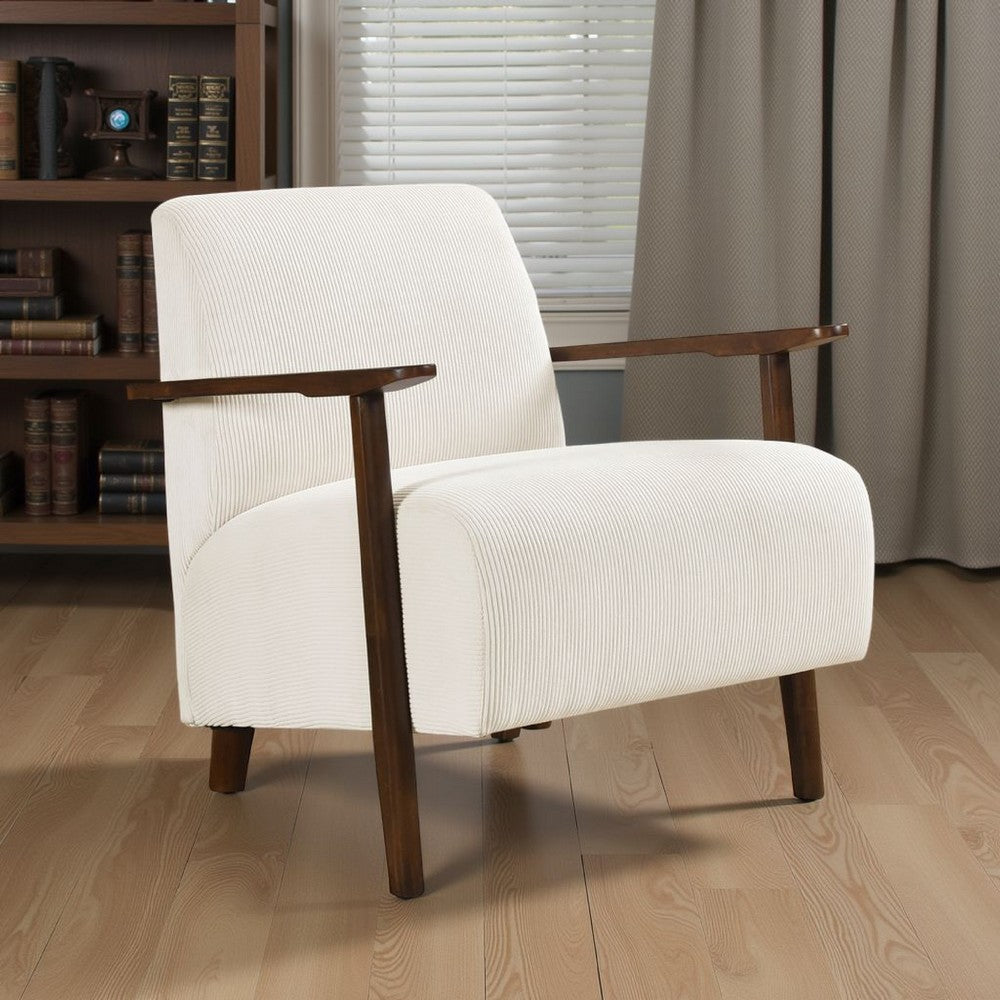 Bernie Accent Club Chair | Beige Corduroy | Dark Brown Solid Wood