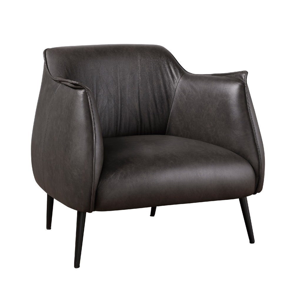 Leoni Accent Club Chair | Dark Brown Faux Leather | Flared Solid Wood