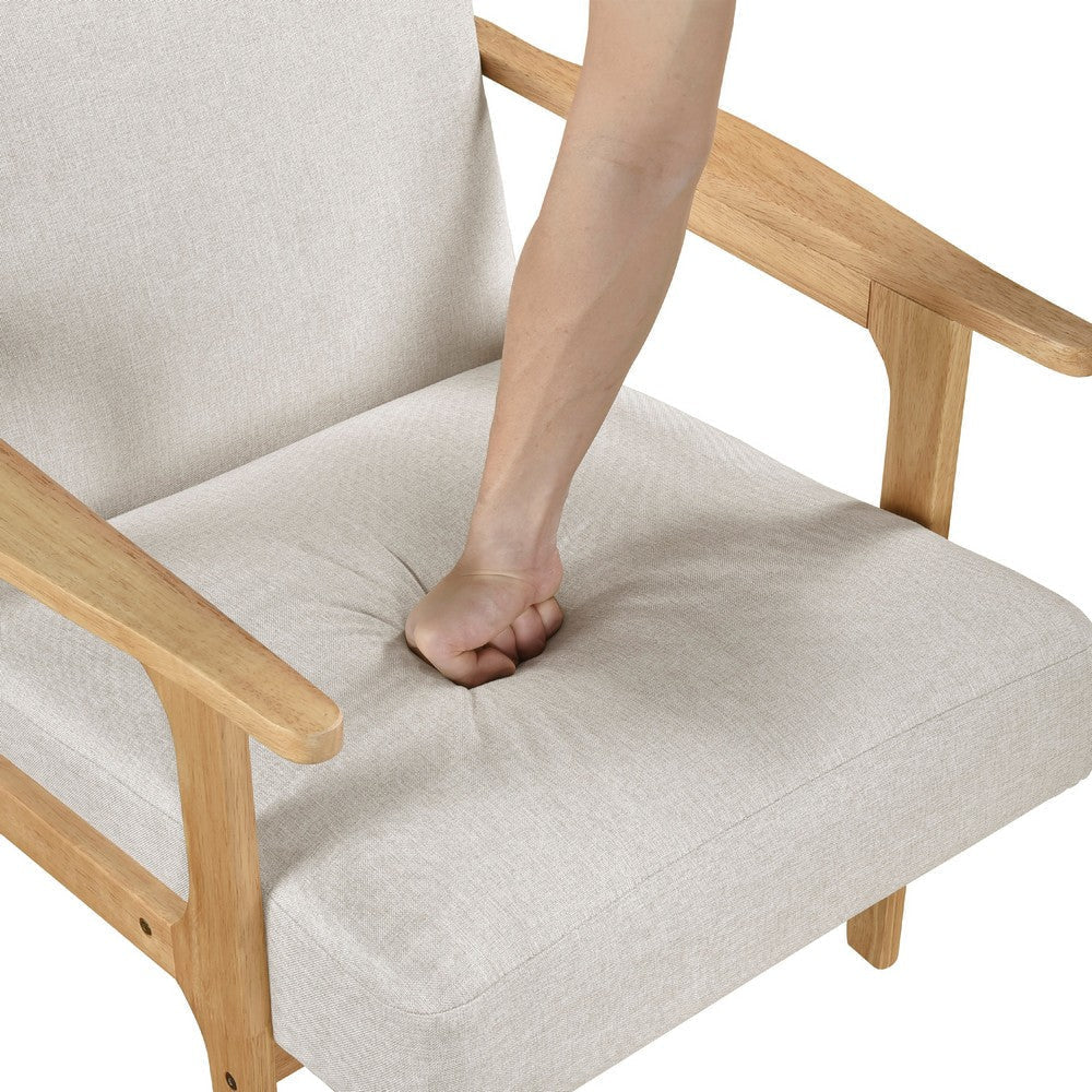 Cathy Accent Club Armchair | Soft Beige | Natural Brown Wood Frame