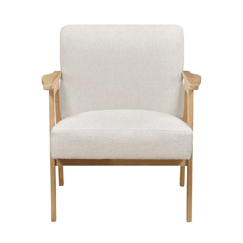 Cathy Accent Club Armchair | Soft Beige | Natural Brown Wood Frame
