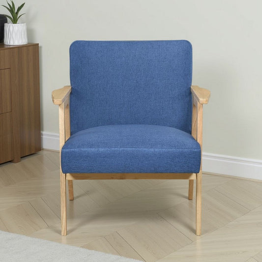 Cathy Accent Club Armchair | Soft Blue | Natural Brown Wood Frame