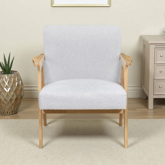 Cathy Accent Club Armchair | Soft Light Gray | Natural Brown Wood