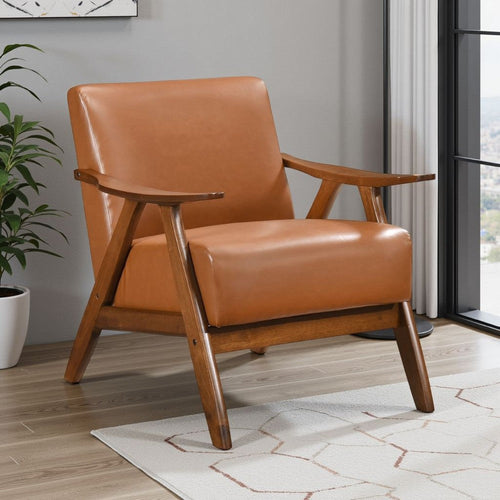 Indy Accent Club Armchair | Matte Brown Faux Leather | Solid Wood