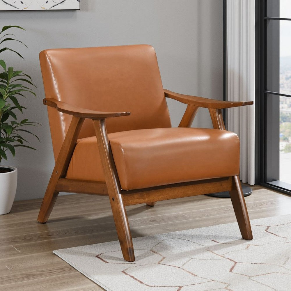 Indy Accent Club Armchair | Matte Brown Faux Leather | Solid Wood