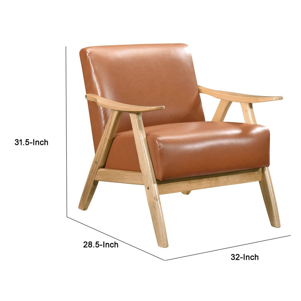 Indy Accent Club Armchair | Faux Leather | Natural Brown Solid Wood BM336187