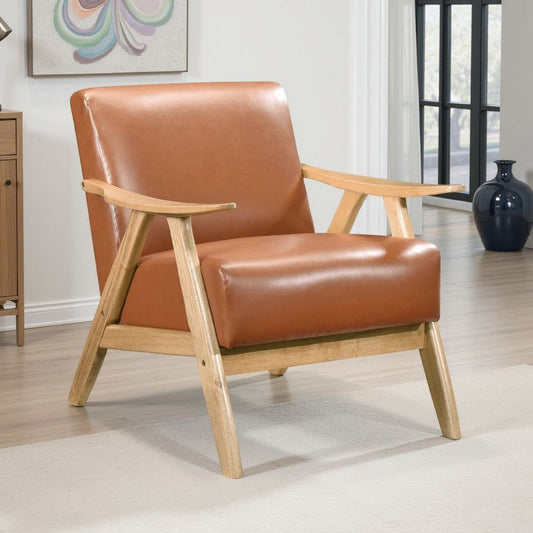 Indy Accent Club Armchair | Faux Leather | Natural Brown Solid Wood
