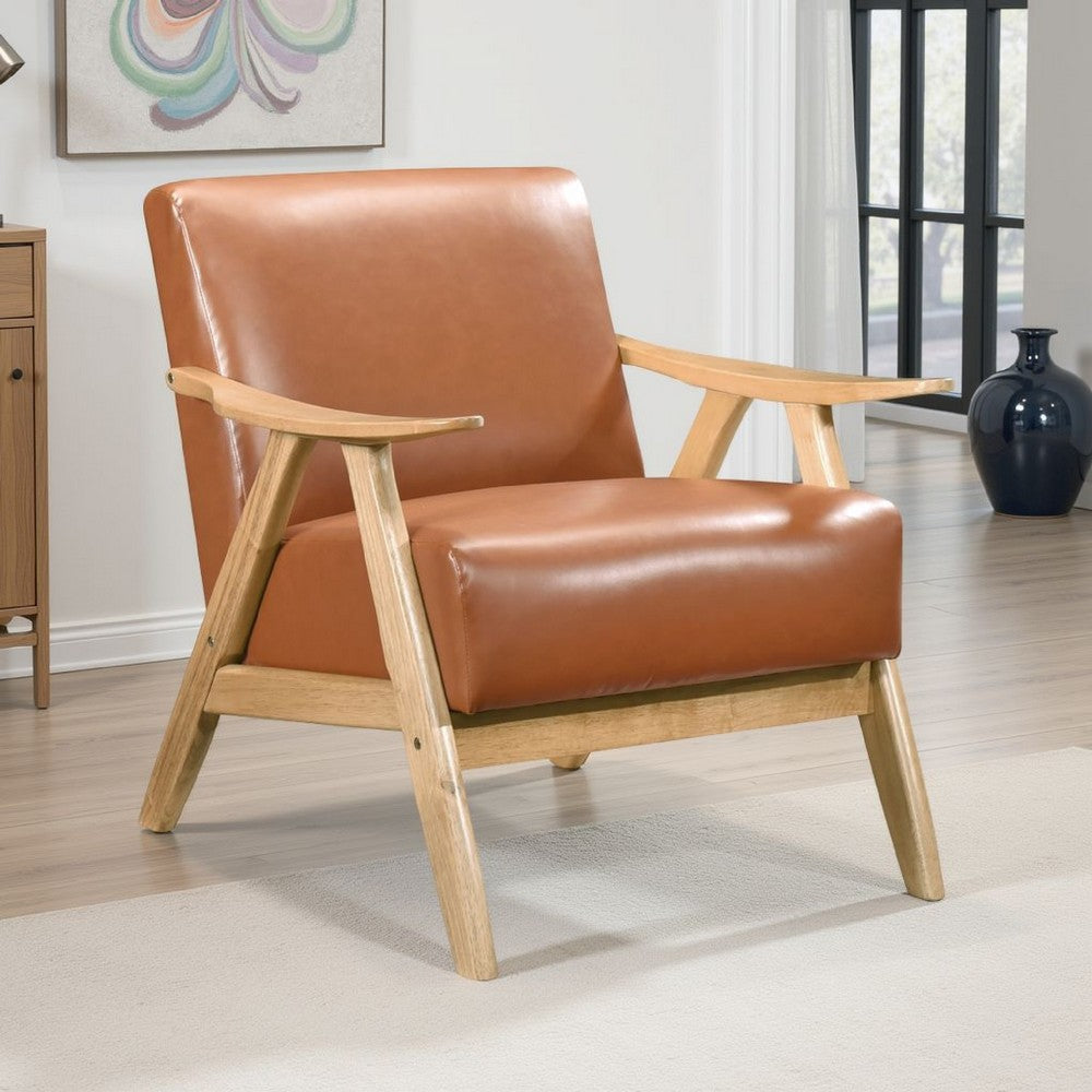 Indy Accent Club Armchair | Faux Leather | Natural Brown Solid Wood
