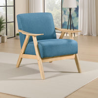 Indy Accent Club Armchair | Blue Textured | Solid Rubberwood Frame
