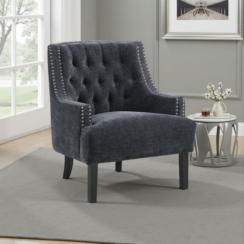 Daisie Accent Armchair | Button Tufted Black Chenille | Solid Wood