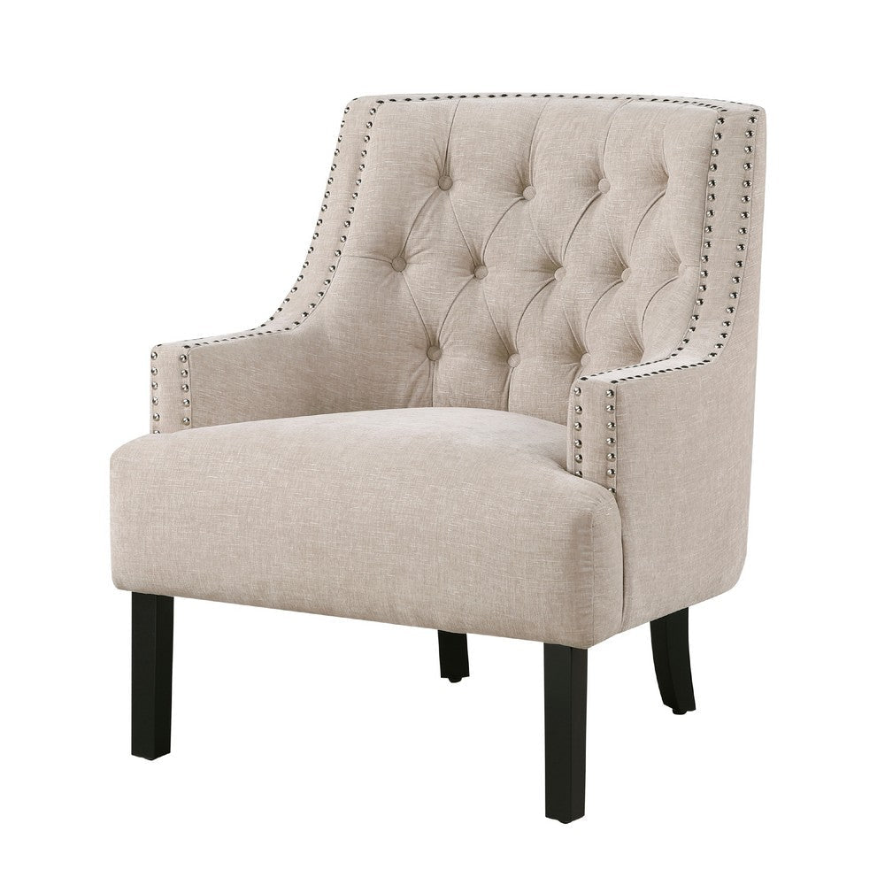 Daisie Accent Armchair | Button Tufted Beige Chenille | Solid Wood BM336192