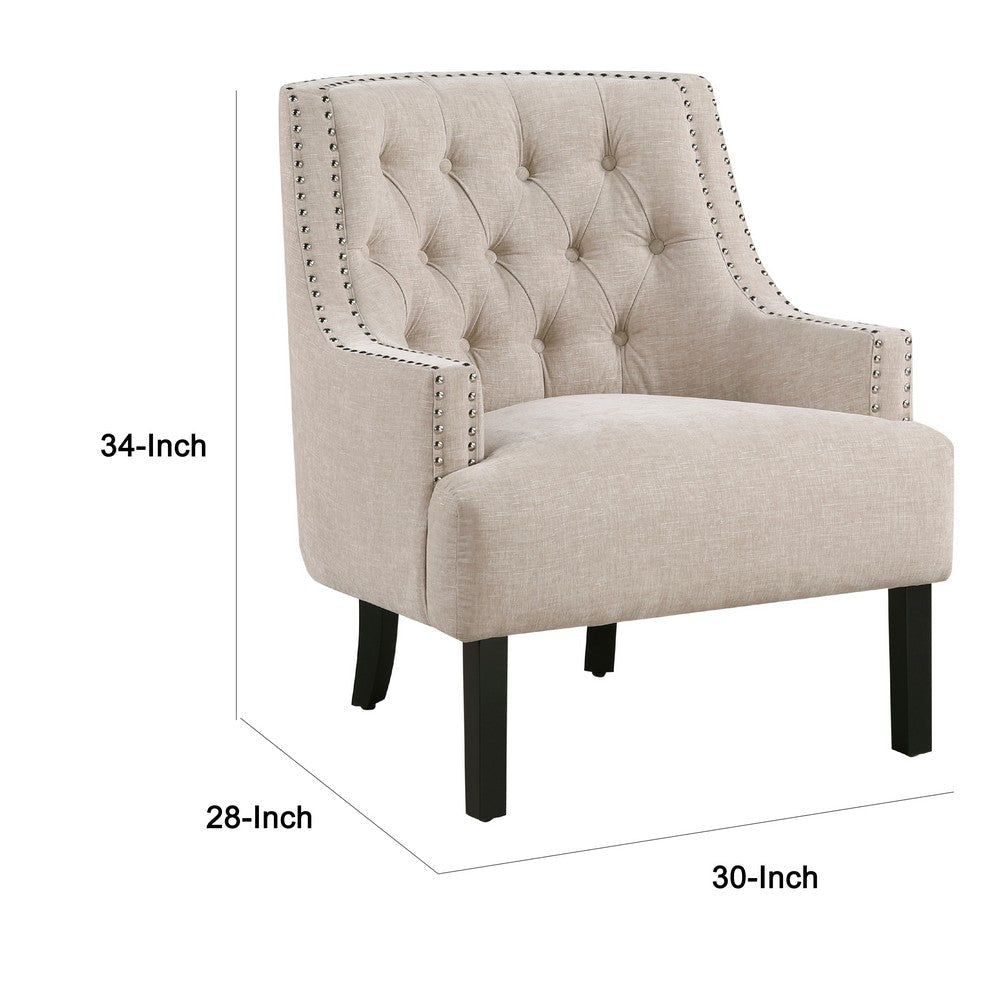 Daisie Accent Armchair | Button Tufted Beige Chenille | Solid Wood BM336192
