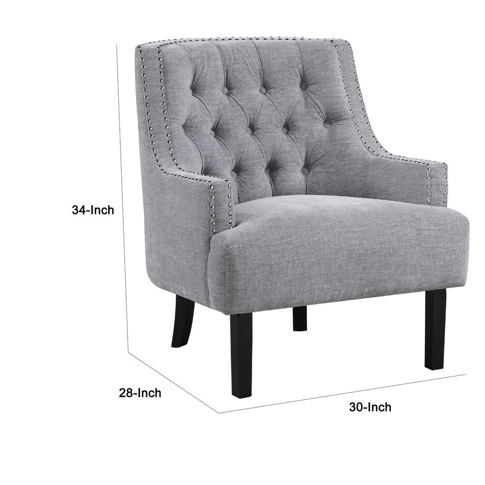 Daisie Accent Armchair | Button Tufted Gray Chenille | Solid Wood BM336193