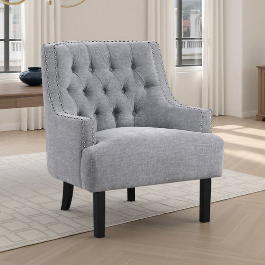 Daisie Accent Armchair | Button Tufted Gray Chenille | Solid Wood