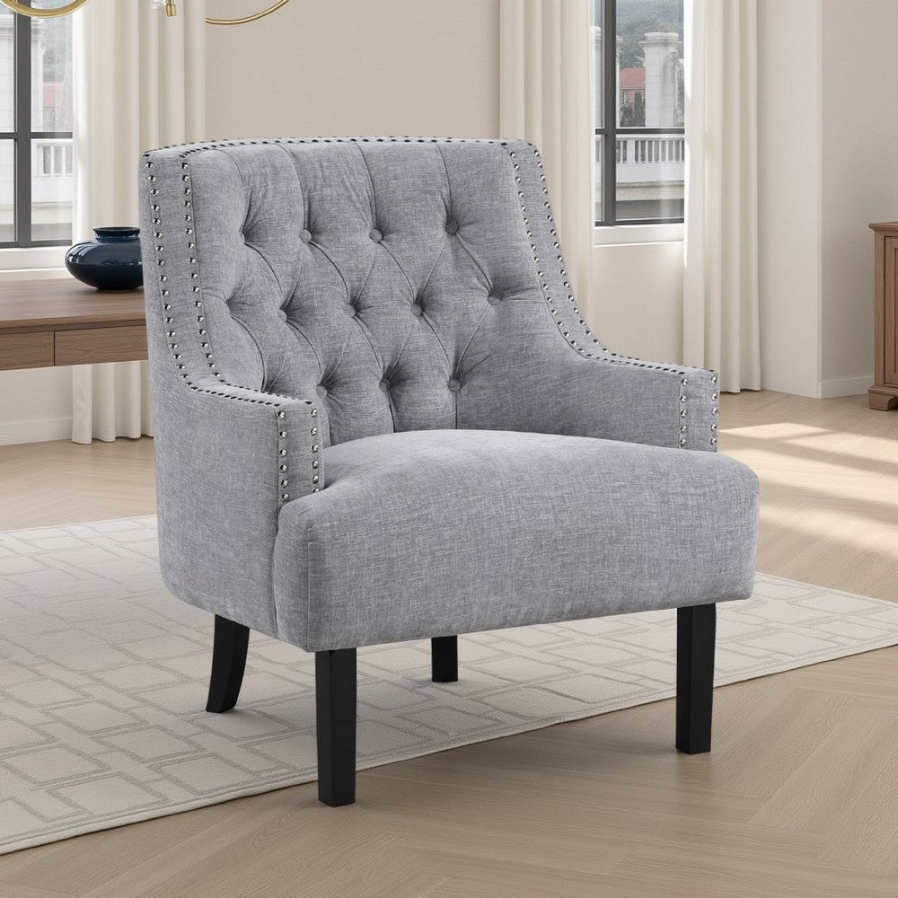 Daisie Accent Armchair | Button Tufted Gray Chenille | Solid Wood
