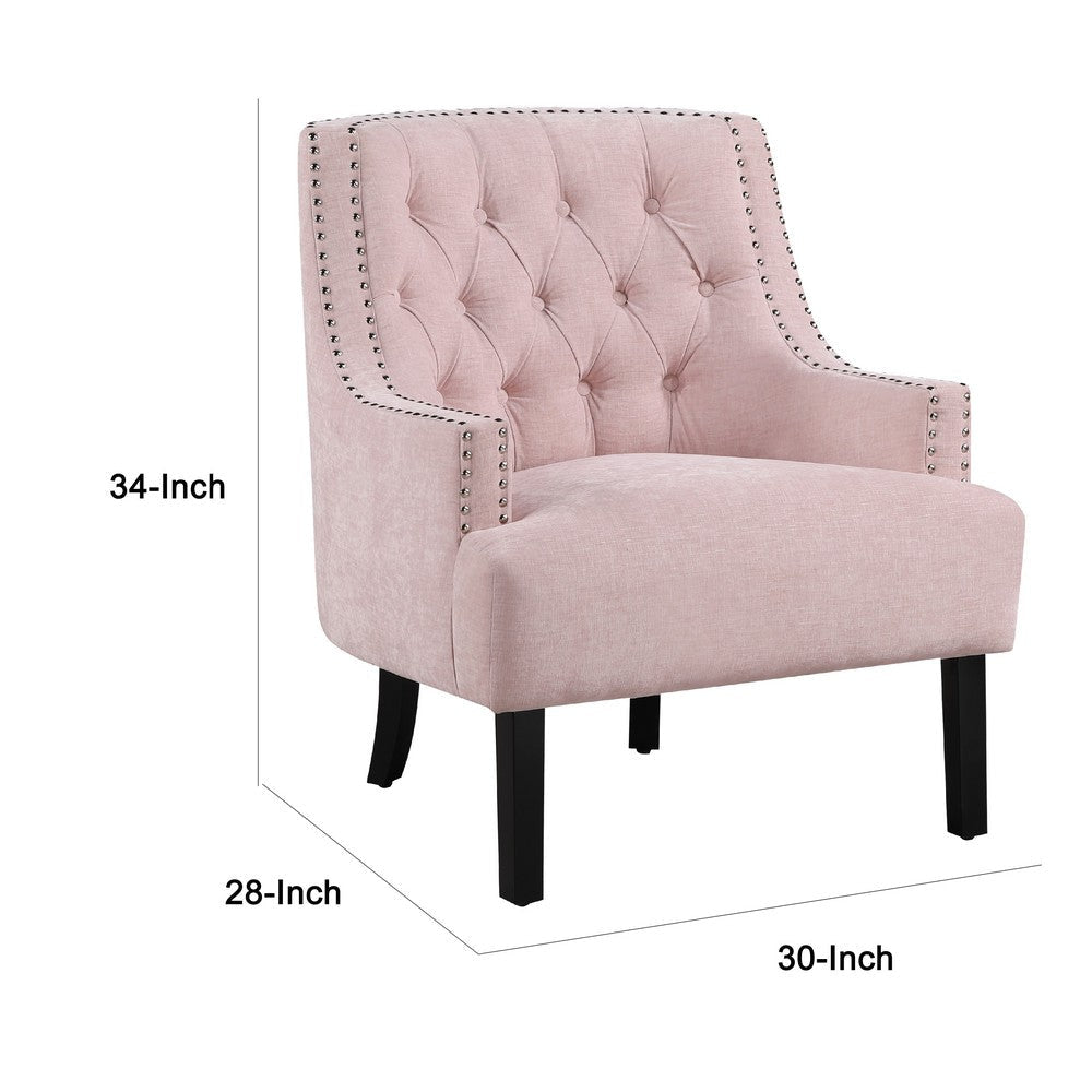 Daisie Accent Armchair | Button Tufted Pink Chenille | Solid Wood BM336194