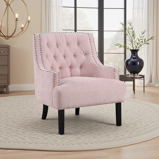Daisie Accent Armchair | Button Tufted Pink Chenille | Solid Wood