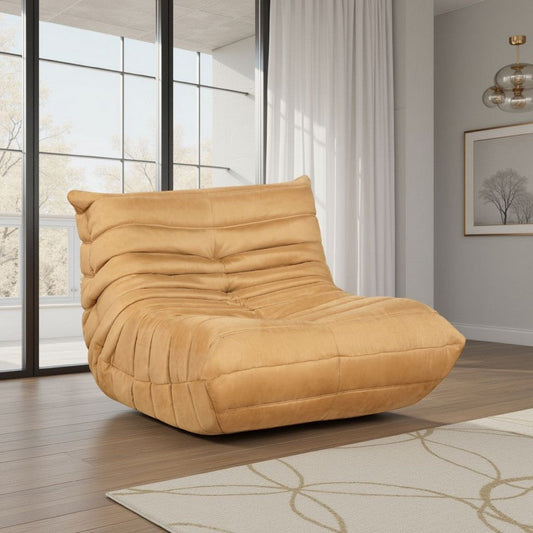 Revena Accent Floor Chair | Pleated Yellow Microfiber Fabric | Curved