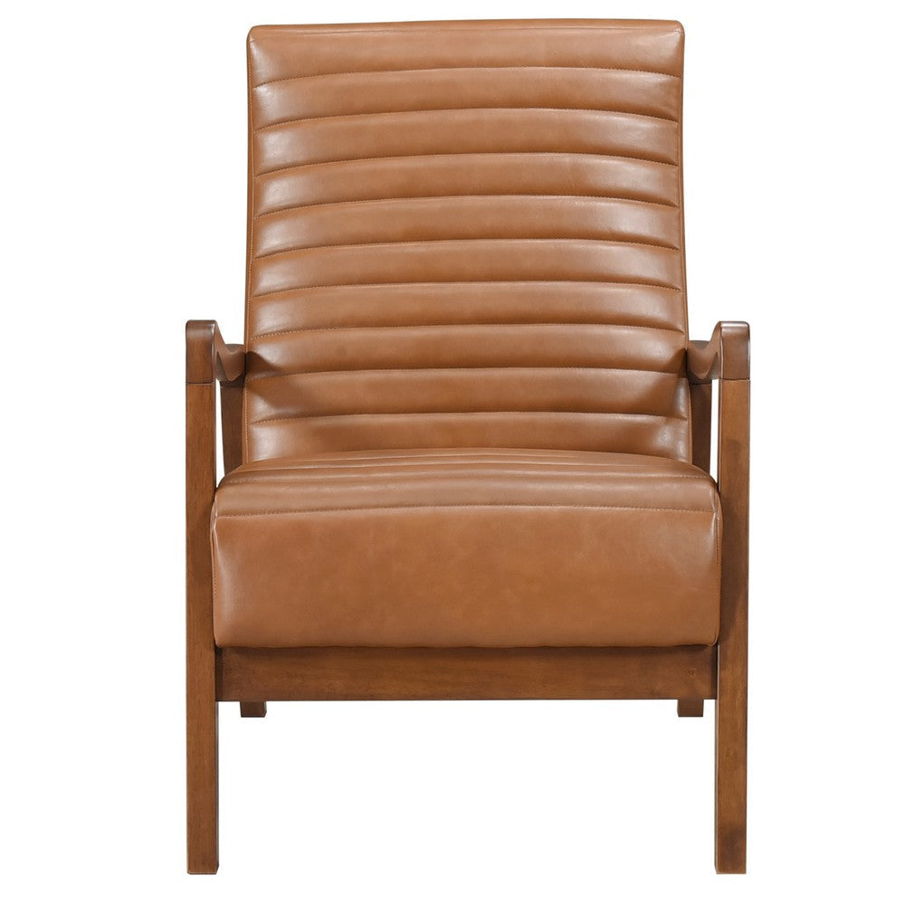 Gert Accent Chair | Matte Brown Faux Leather | Solid Rubberwood Frame BM336199