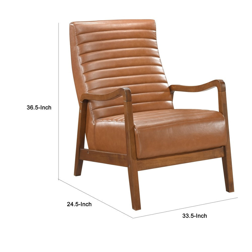 Gert Accent Chair | Matte Brown Faux Leather | Solid Rubberwood Frame BM336199