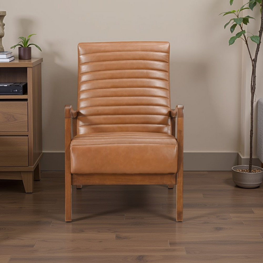 Gert Accent Chair | Matte Brown Faux Leather | Solid Rubberwood Frame