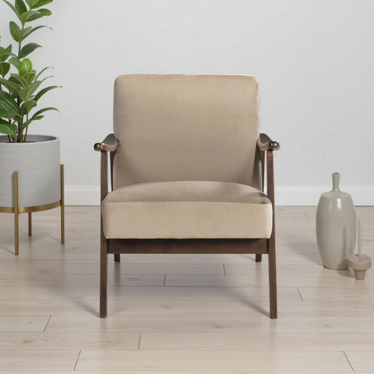 Vandie Accent Club Chair | Light Brown Velvet | Solid Rubberwood Frame