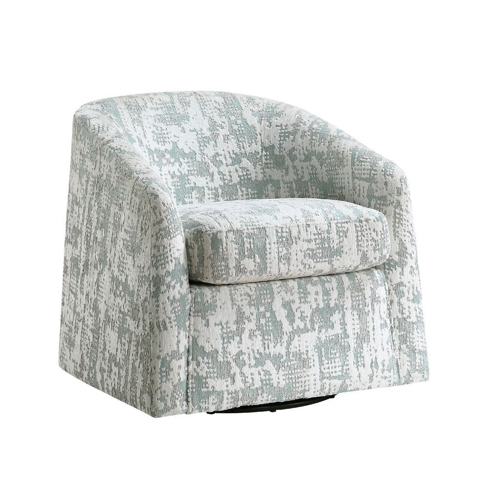 Swivel Armchair | Green Jacquard Fabric | Curved Foam Cushions