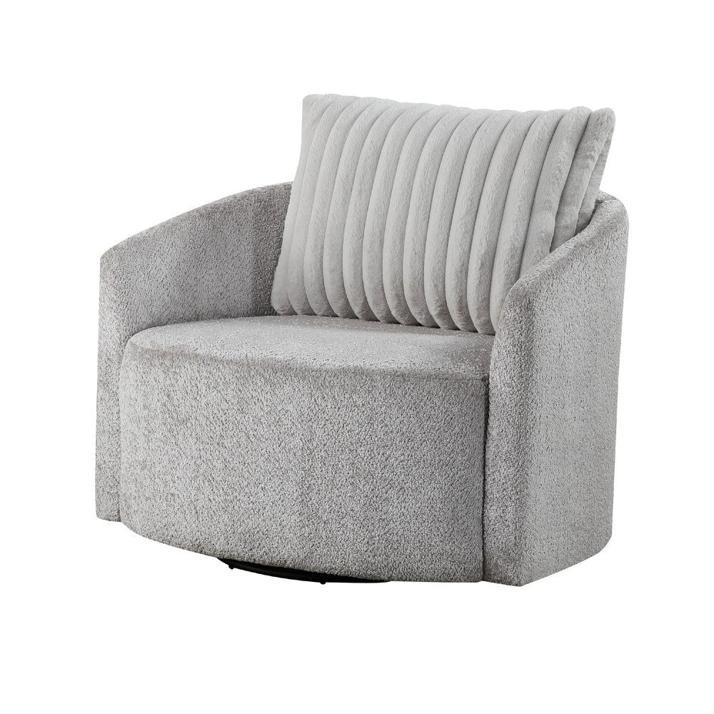 Vinnie Swivel Armchair | Gray Chenille | Large Corduroy Back Pillow BM336204