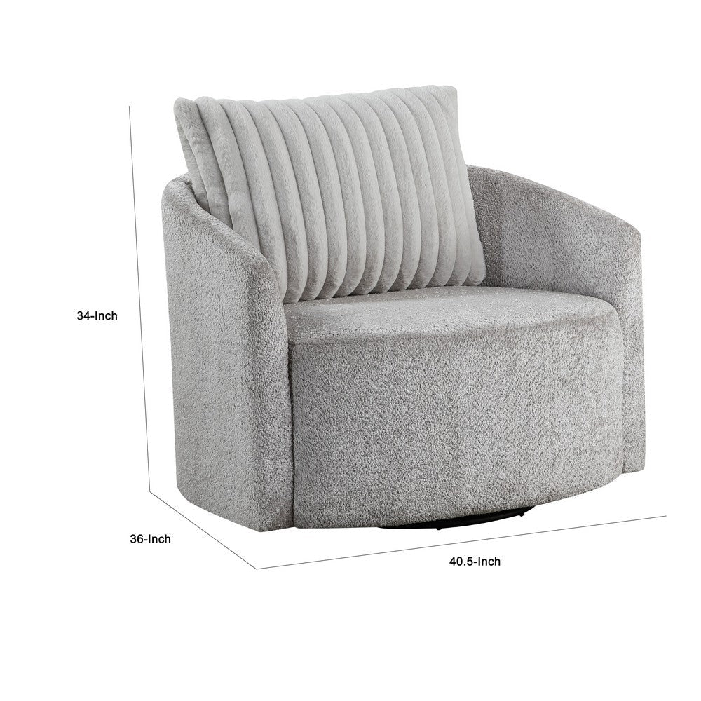 Vinnie Swivel Armchair | Gray Chenille | Large Corduroy Back Pillow BM336204